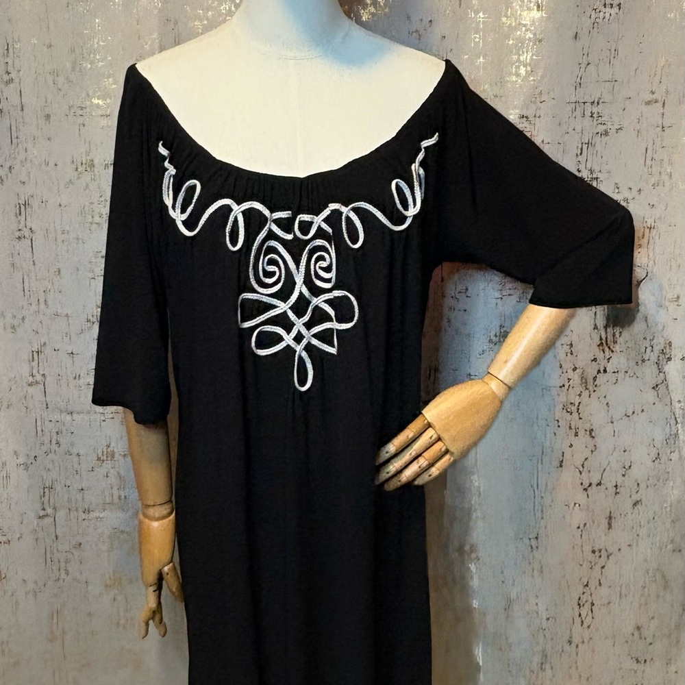 Black Dress with White Embroidery